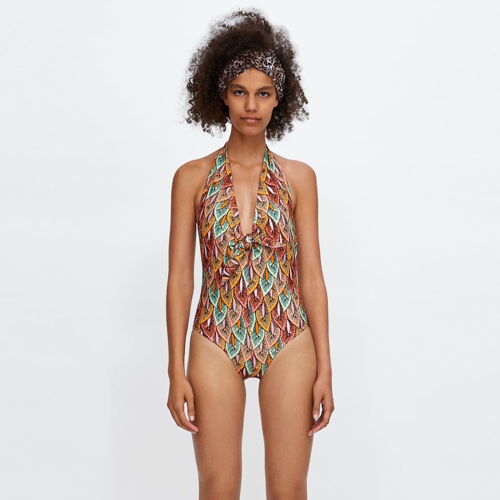 NWT Zara Size S Leaf Print Swimsuit